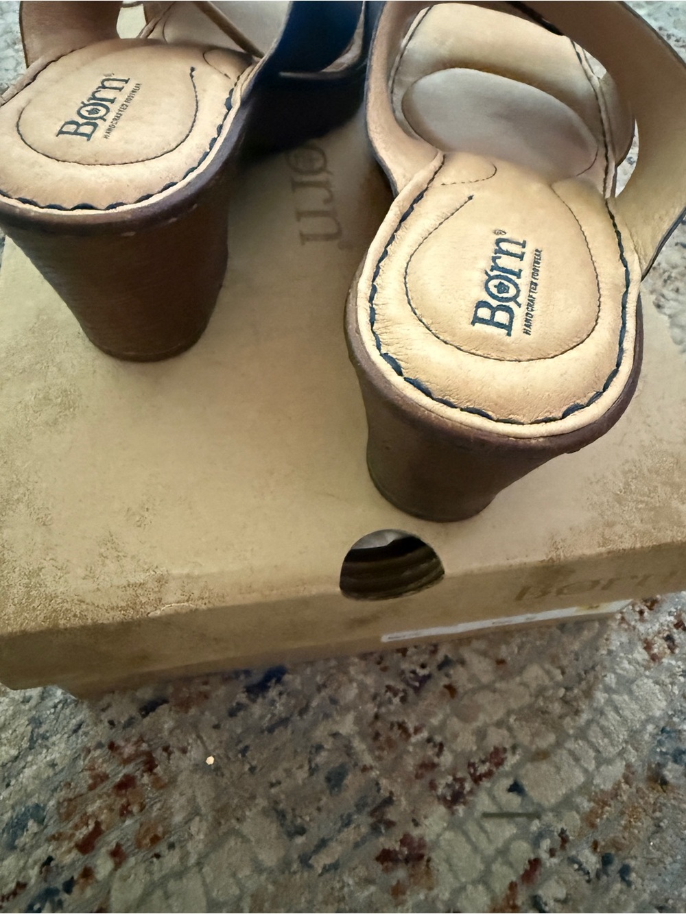 Born Navy Leather Crossover Wedge Sandals with Wood-Effect Heel - Picture 5 of 9